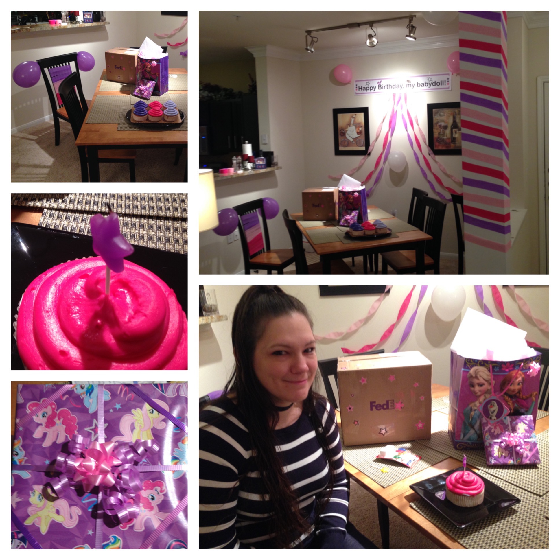 The barfday morning decorations. 