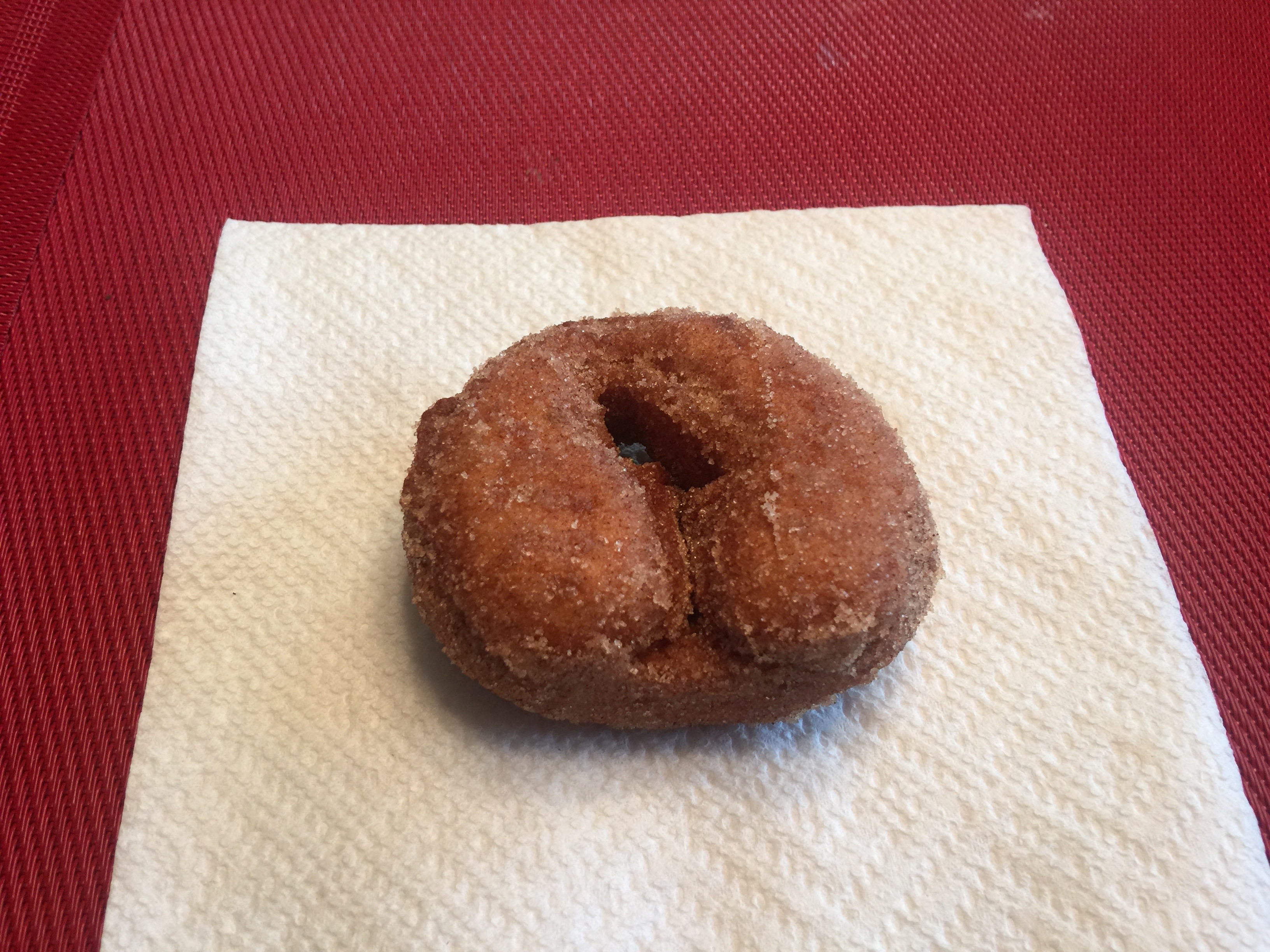 A fresh baked cinnamon sugar donut. 
