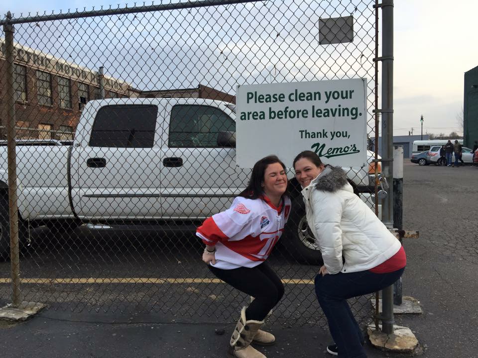 Being silly on our way to the game         